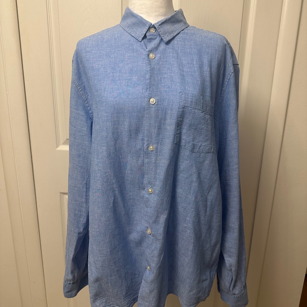 GAP Light Blue Linen Blend Mens Casual Lightweight  Button-Down Shirt Size L